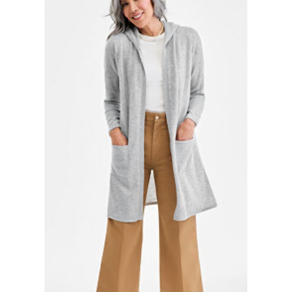Charter Club Old Money Minimalist Cashmere Lightweight Hooded Open Cardigan S